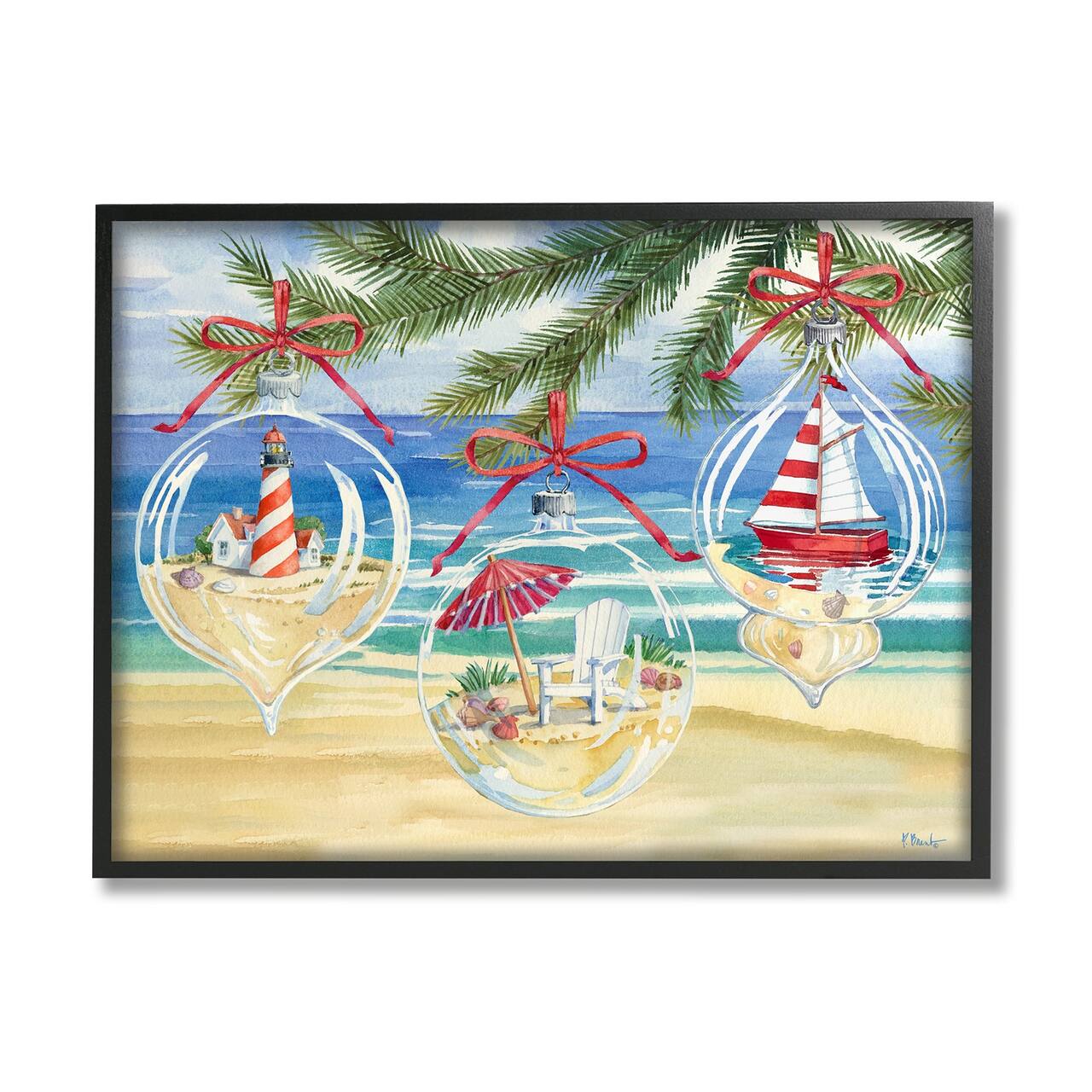 Stupell Industries Coastal Christmas Ornaments Framed Giclee Art